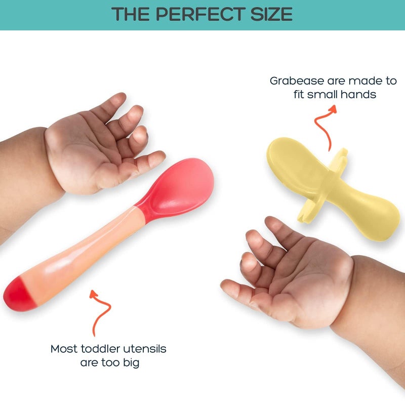 Grabease Baby Feeding Utensils Set - Infant and Baby Fork and Spoon for Ages 1-11 Months, BPAs and Phthalate-Free Cutlery, Plastic, 1 Set, Yellow - Image 5